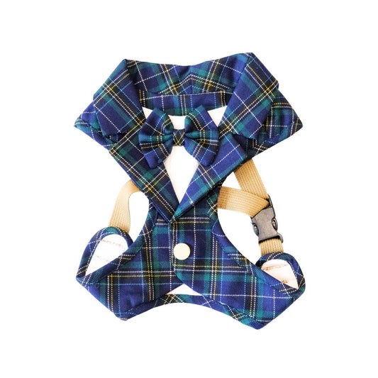 The Eton Gentlepup – Royal Blue & Green Tartan Dog Harness
