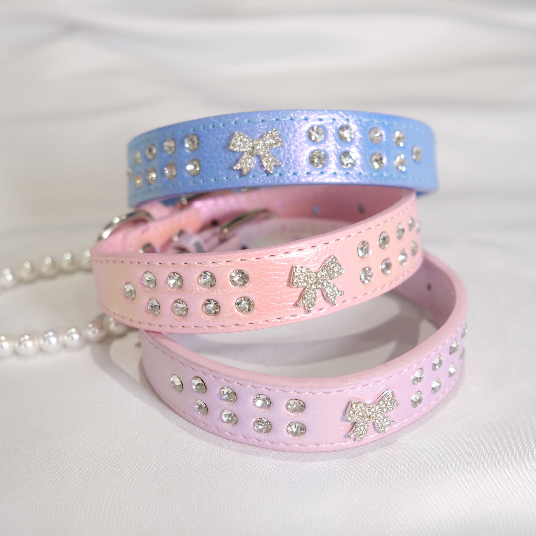 Elegant Light Purple Dog Collar with Rhinestone Bow – XS/S/M Adjustable