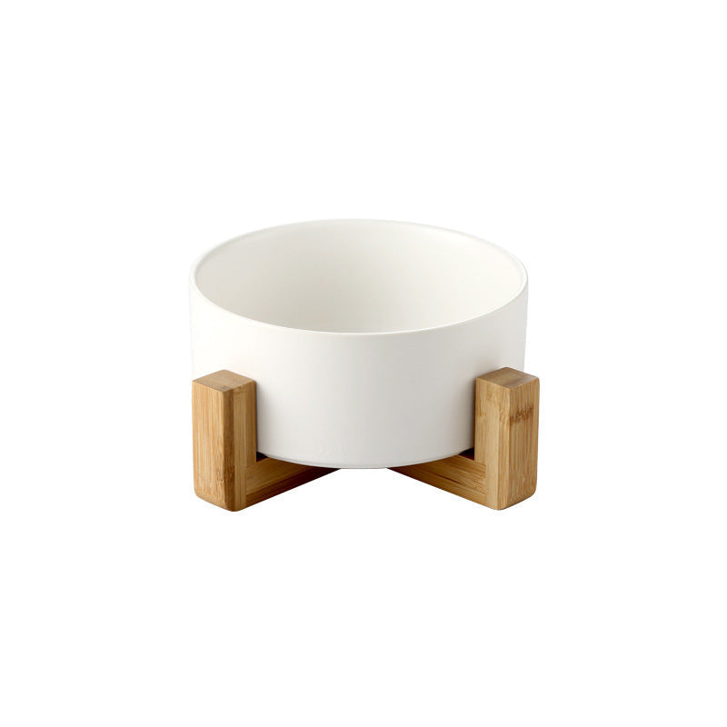 Pink Ceramic Pet Bowl with Bamboo Stand