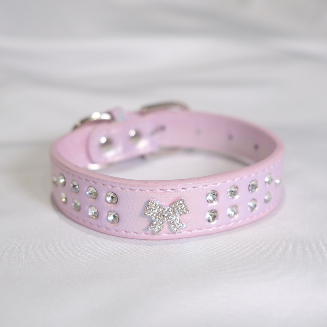 Elegant Light Purple Dog Collar with Rhinestone Bow – XS/S/M Adjustable