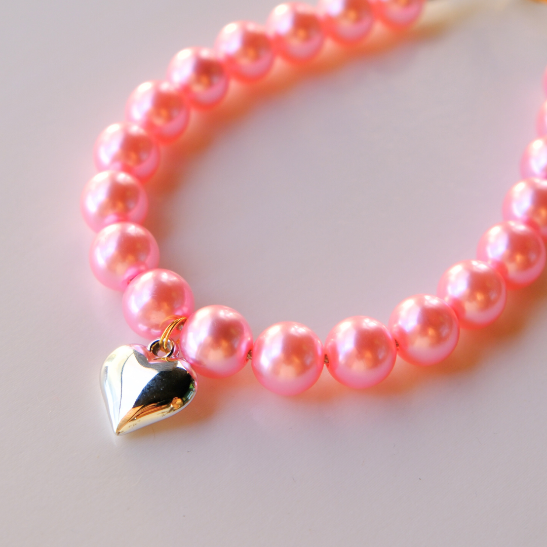 Handmade Hot Pink Pearl Heart Necklace