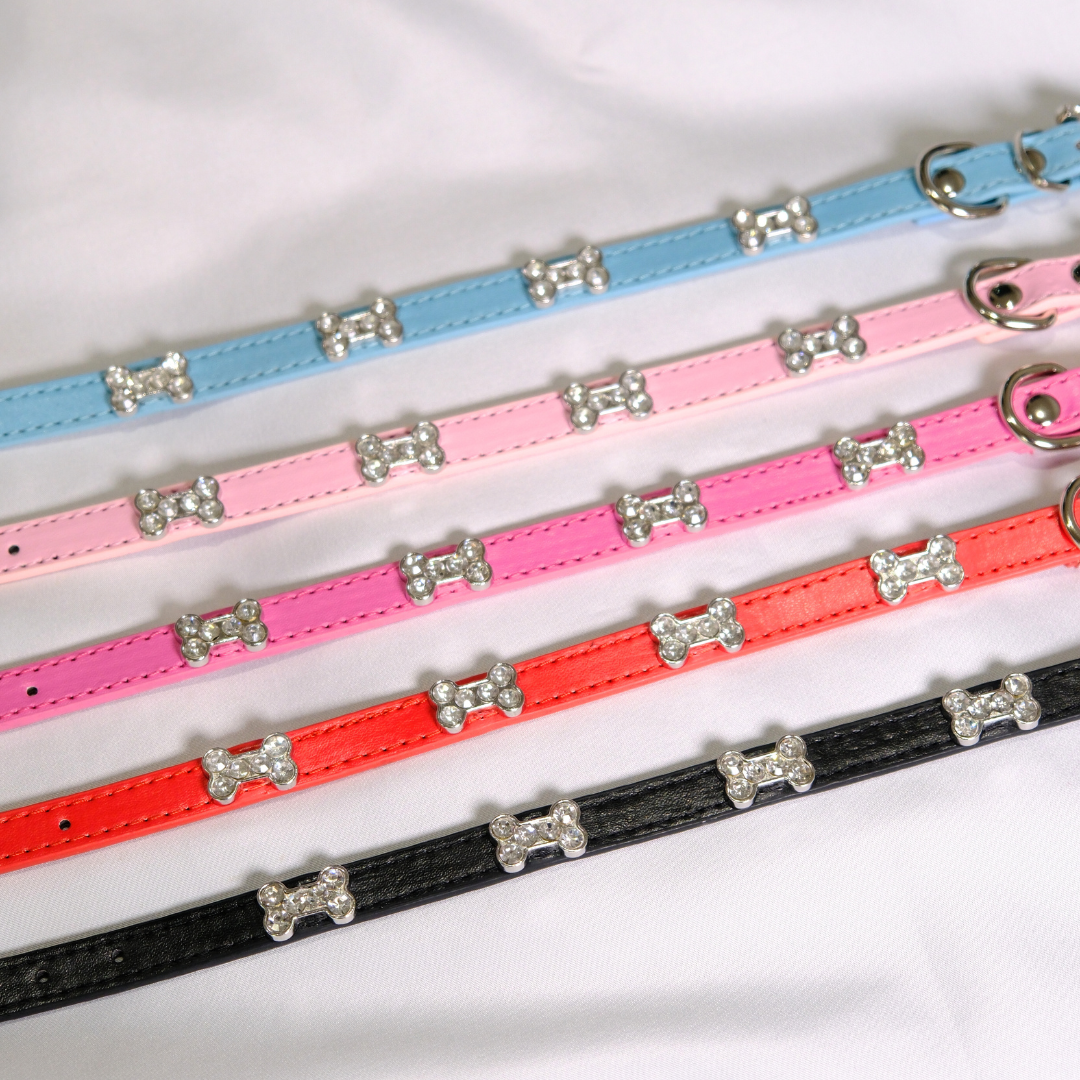 Black Rhinestone Bone Dog Collar