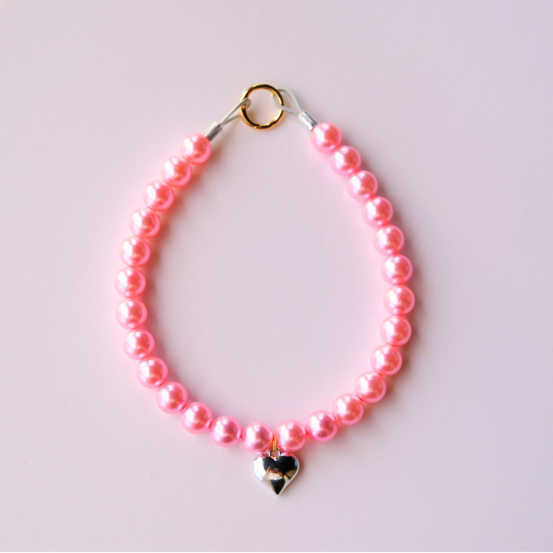 Handmade Hot Pink Pearl Heart Necklace