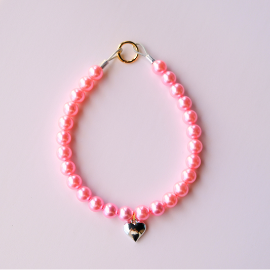 Handmade Hot Pink Pearl Heart Necklace