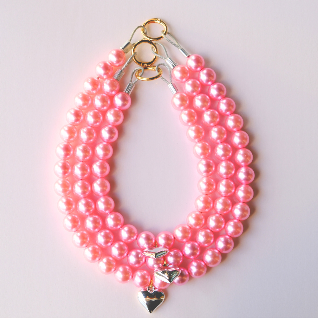 Handmade Hot Pink Pearl Heart Necklace