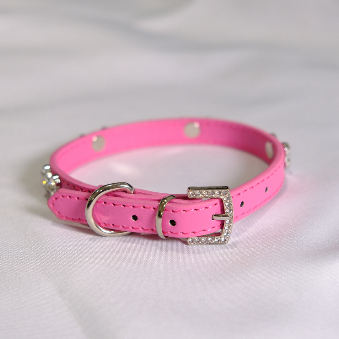 Hot Pink Rhinestone Bone Dog Collar