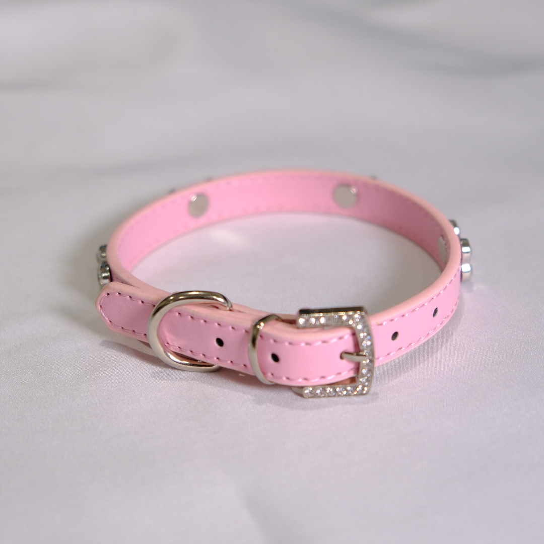 Baby Pink Rhinestone Bone Dog Collar