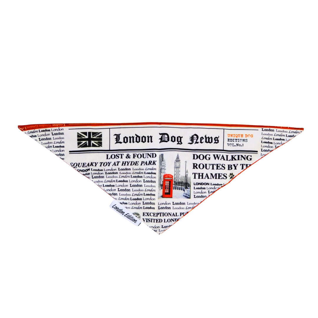 London Dog News Bandana – Vintage Newspaper Style Dog Scarf