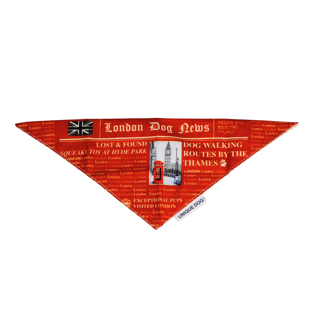 London Dog News Bandana – Vintage Newspaper Style Dog Scarf