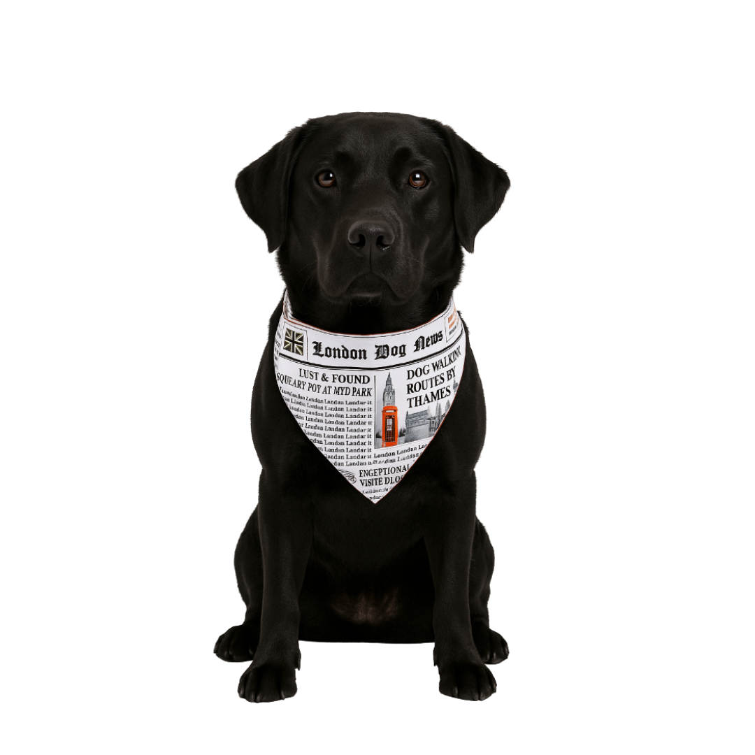 London Dog News Bandana – Vintage Newspaper Style Dog Scarf