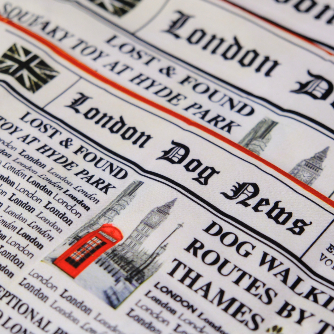 London Dog News Bandana – Vintage Newspaper Style Dog Scarf