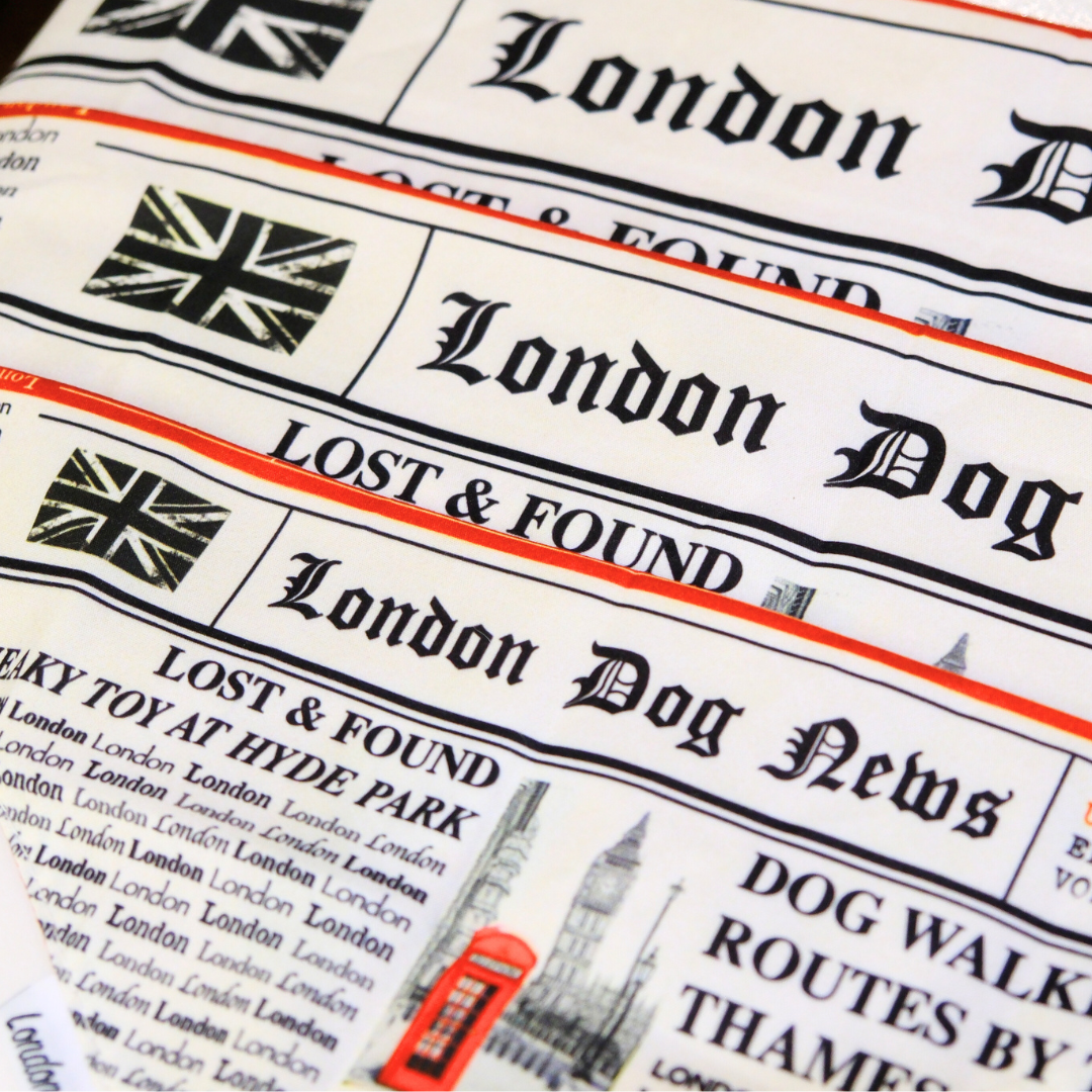 London Dog News Bandana – Vintage Newspaper Style Dog Scarf