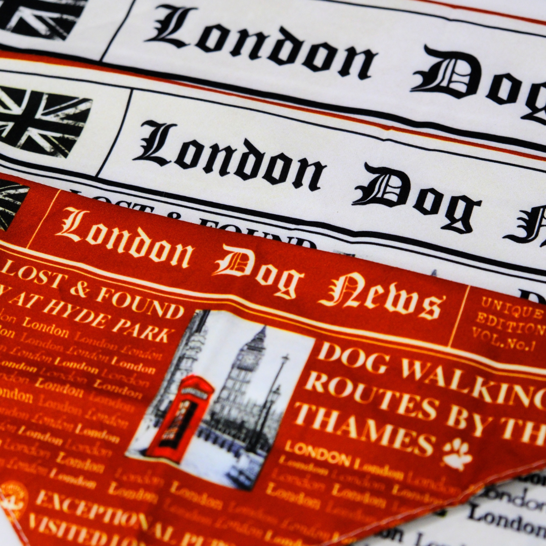 London Dog News Bandana – Vintage Newspaper Style Dog Scarf