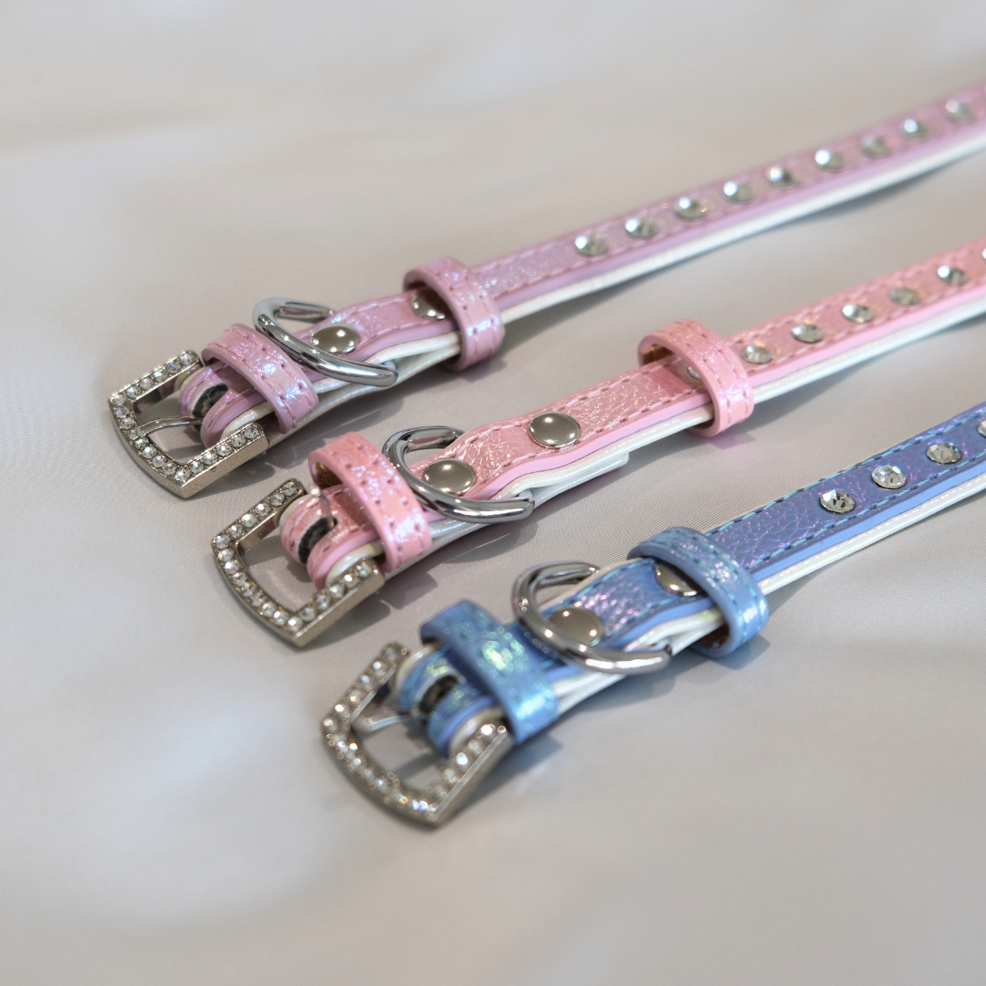 Lavender Sparkle Dog Collar – Pastel Faux Leather with Rhinestones