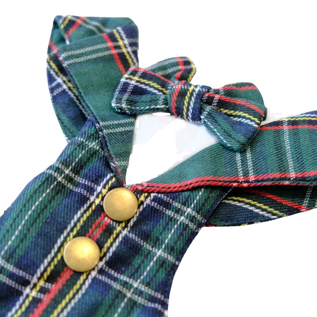 The Cambridge Scholar โ Deep Green Tartan Dog Harness