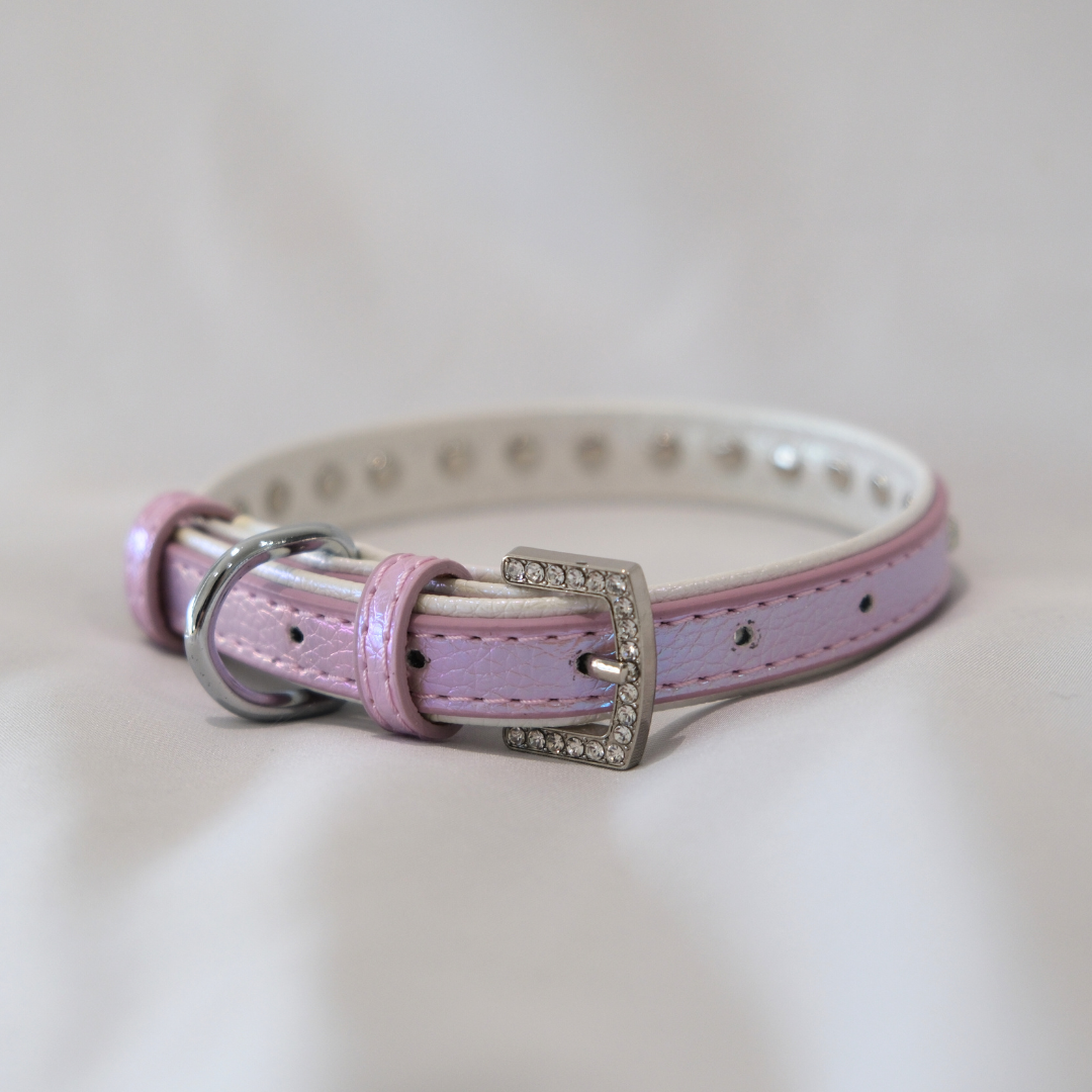 Lavender Sparkle Dog Collar – Pastel Faux Leather with Rhinestones