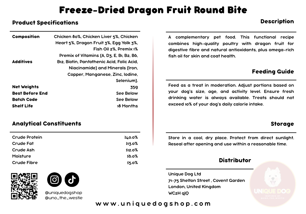 Unique Dog Freeze-Dried Dragon Fruit Round Bites