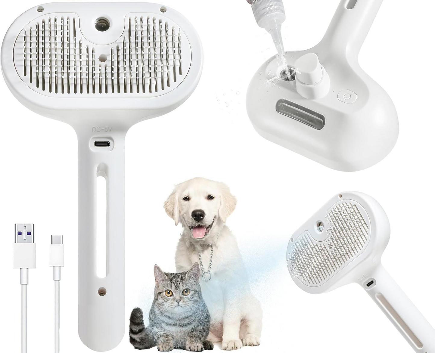 Magic Mist Self-Cleaning Grooming Brush — Rechargeable Steam Brush for Dogs & Cats with Hair Removal & Massage