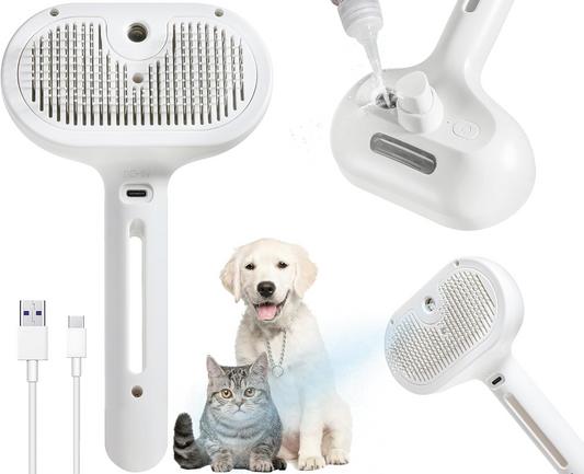 Magic Mist Self-Cleaning Grooming Brush — Rechargeable Steam Brush for Dogs & Cats with Hair Removal & Massage