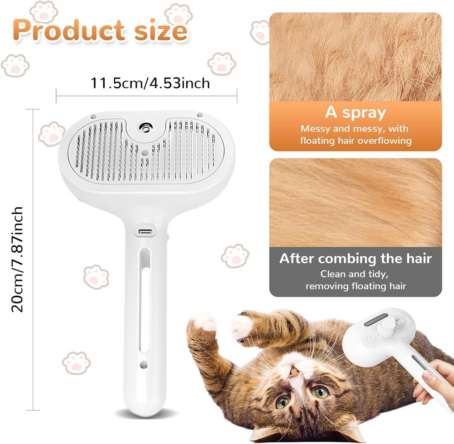 Magic Mist Self-Cleaning Grooming Brush — Rechargeable Steam Brush for Dogs & Cats with Hair Removal & Massage