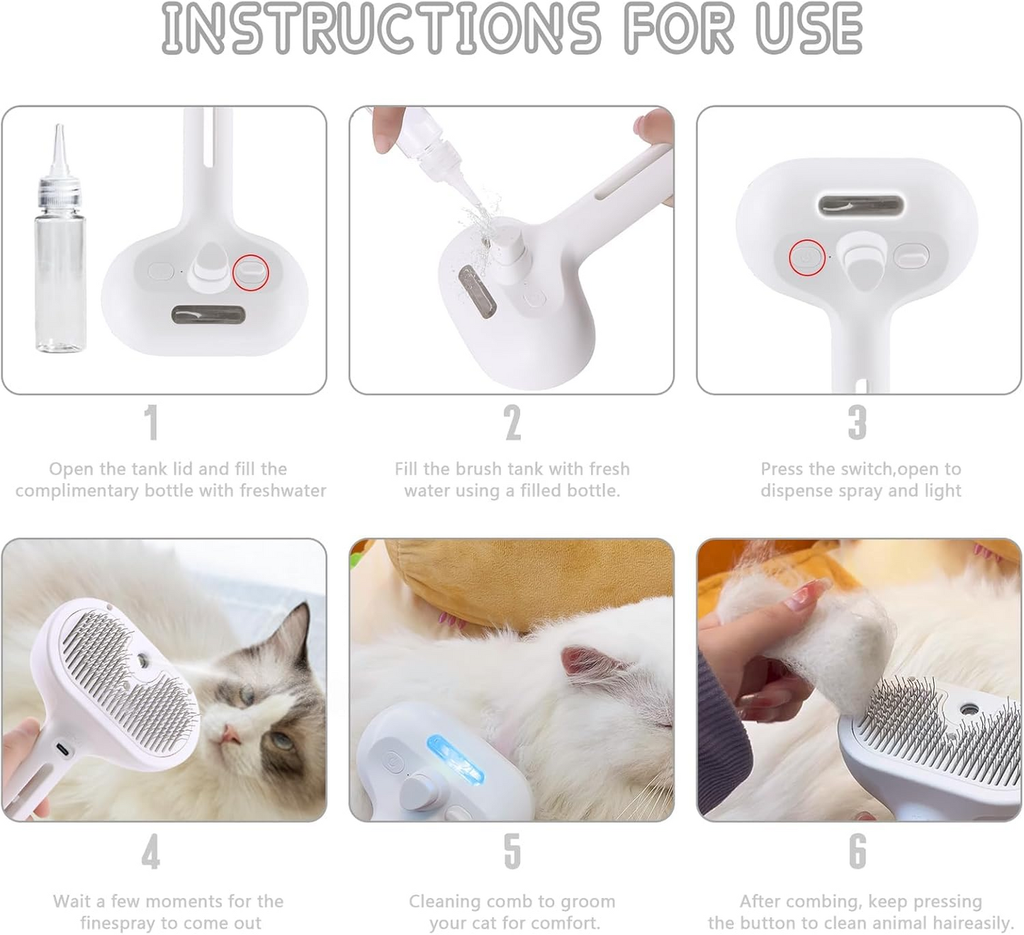 Magic Mist Self-Cleaning Grooming Brush — Rechargeable Steam Brush for Dogs & Cats with Hair Removal & Massage
