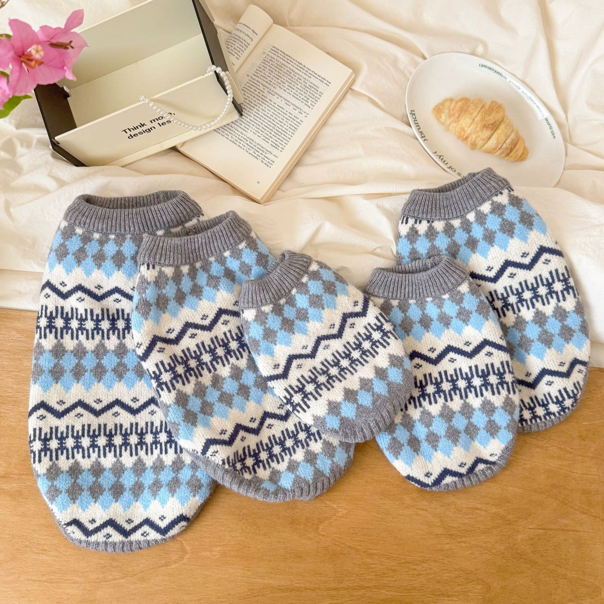 Pet Knit Jumper - Nordic Argyle Blue & Grey Jumper