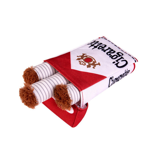 "Bad Habit" Squeaky Dog Toy – Cigarette Box Parody Plush with Chew Sticks