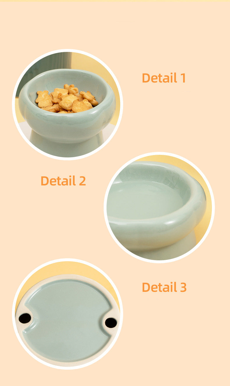 Flower Ceramic Pet Bowl – Cream White (Low Profile)