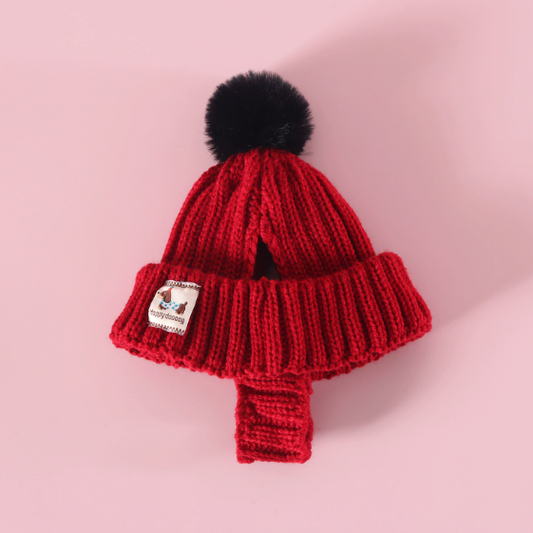 Cozy Knit Pom-Pom Dog Hat — Winter Warmth Edition