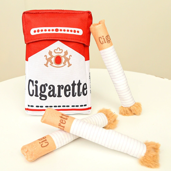 Funny Cigarette Dog Squeaky Toy – Plush Chew Toy with Crinkle Sounds & BB Squeaker