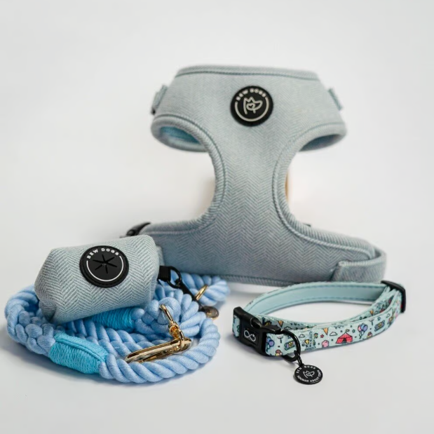 Herringbone Dog Harness - Sky Blue