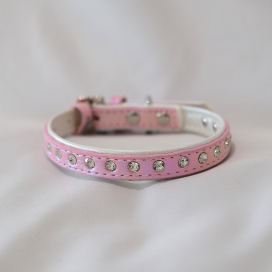 Sparkle Rhinestone Dog Collar – Glossy Pink Faux Leather for Glamorous Pets