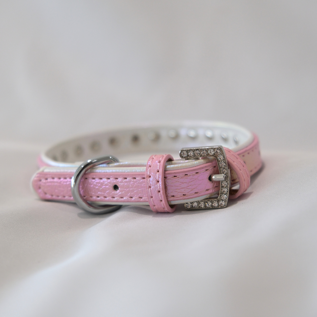 Sparkle Rhinestone Dog Collar – Glossy Pink Faux Leather for Glamorous Pets