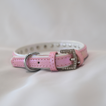 Sparkle Rhinestone Dog Collar – Glossy Pink Faux Leather for Glamorous Pets