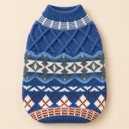 Pet Knit Jumper - Vintage Fair Isle Blue Jumper