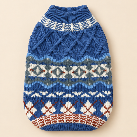 Pet Knit Jumper - Vintage Fair Isle Blue Jumper