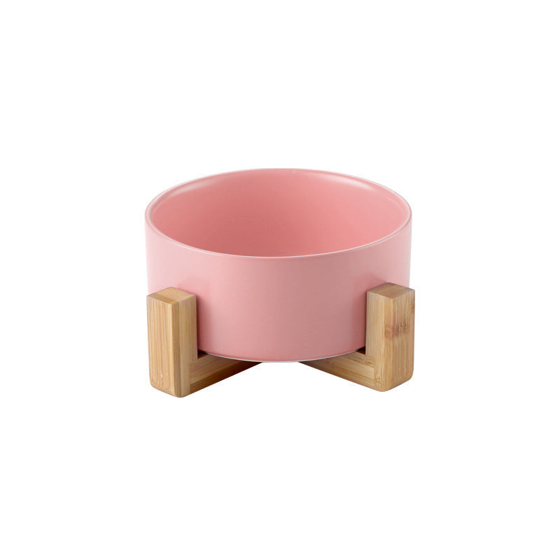 Grey Ceramic Pet Bowl with Bamboo Stand