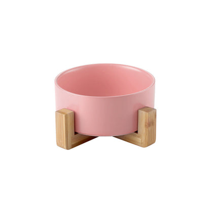 Grey Ceramic Pet Bowl with Bamboo Stand