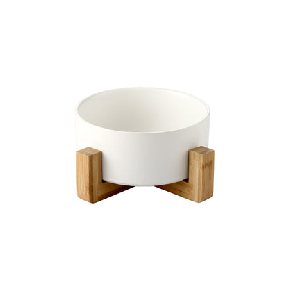 Grey Ceramic Pet Bowl with Bamboo Stand