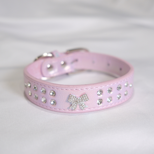 Elegant Light Purple Dog Collar with Rhinestone Bow – XS/S/M Adjustable