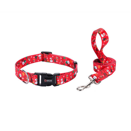 Cheerful Red Snowman Collar and Leash Set