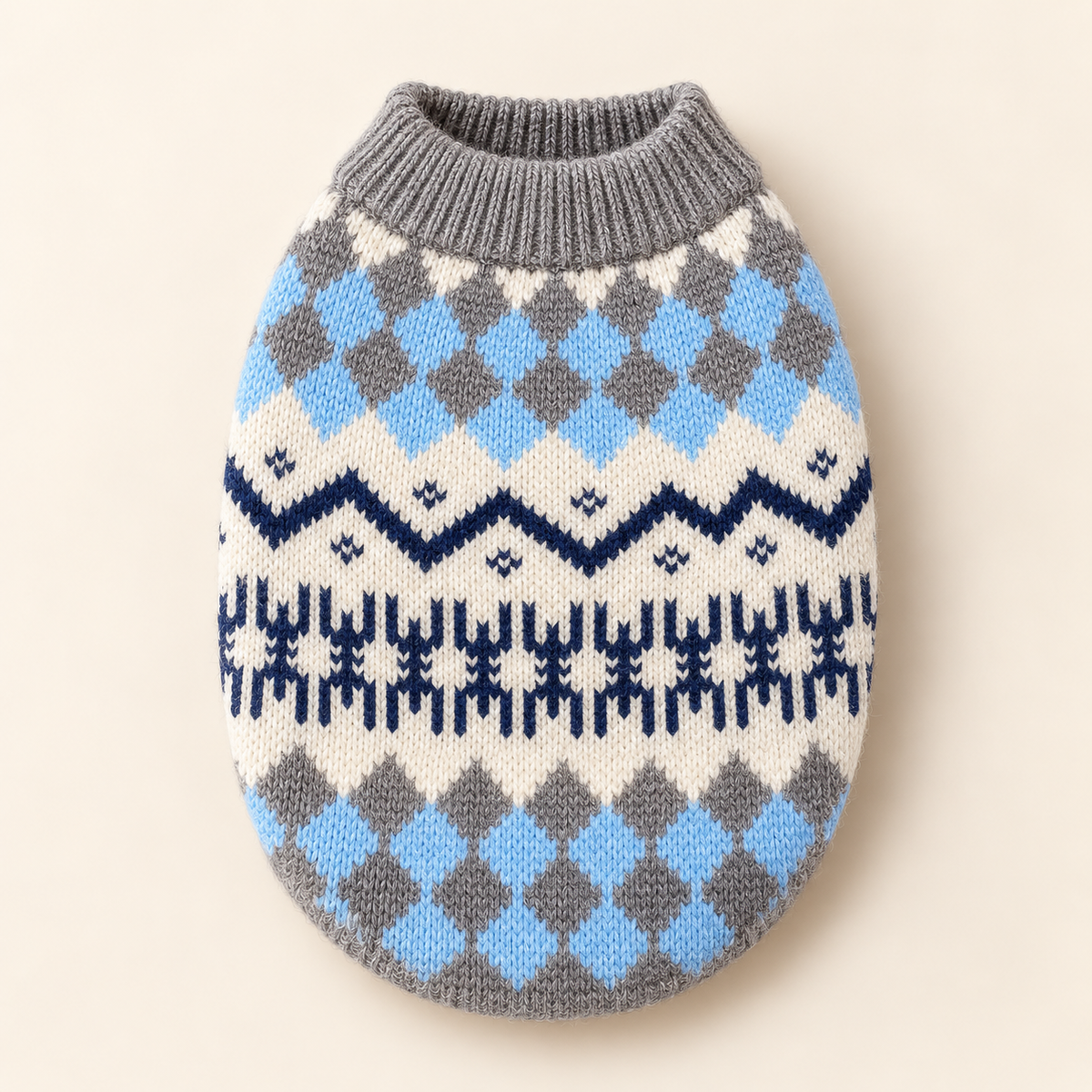 Pet Knit Jumper - Nordic Argyle Blue & Grey Jumper