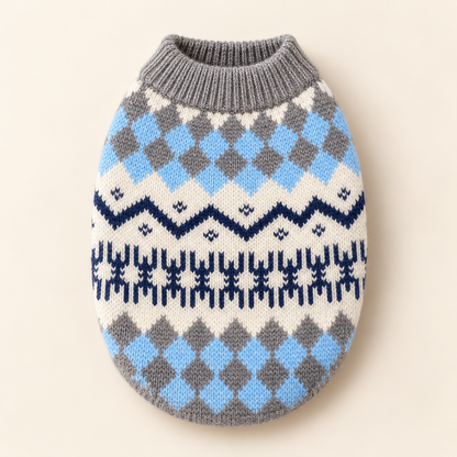 Pet Knit Jumper - Nordic Argyle Blue & Grey Jumper