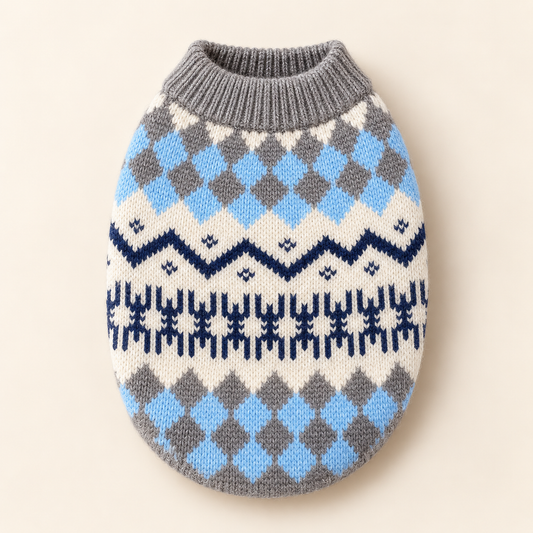 Pet Knit Jumper - Nordic Argyle Blue & Grey Jumper