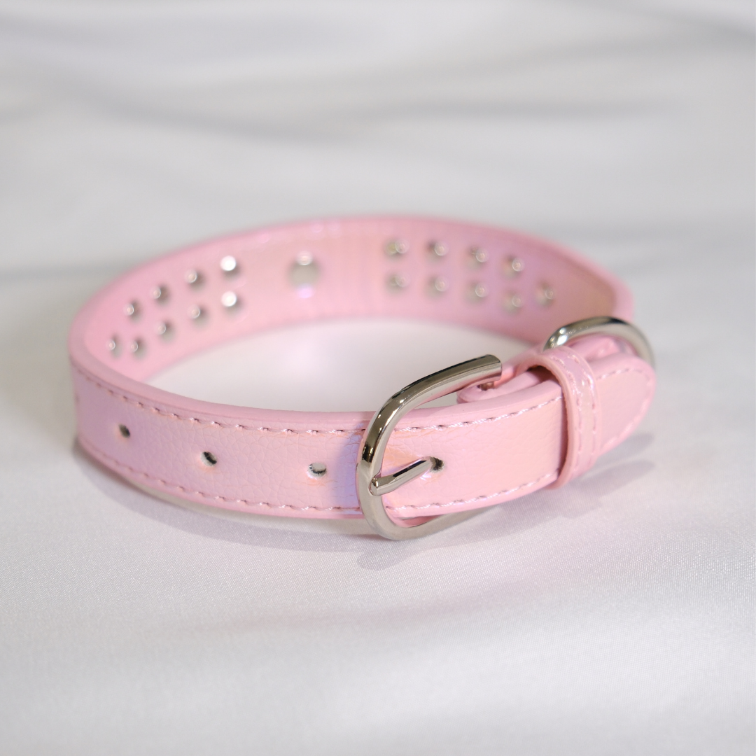 Cute Pink Dog Collar with Glitter Bow and Crystals – XS/S/M Sizes