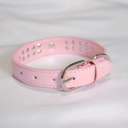Cute Pink Dog Collar with Glitter Bow and Crystals – XS/S/M Sizes