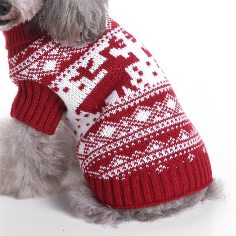 Nordic Winter Dog Sweater - Classic Red & White