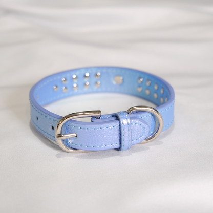 Stylish Blue Dog Collar with Rhinestone Embellishments and Sparkly Bow – Adjustable XS/S/M