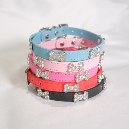 Black Rhinestone Bone Dog Collar