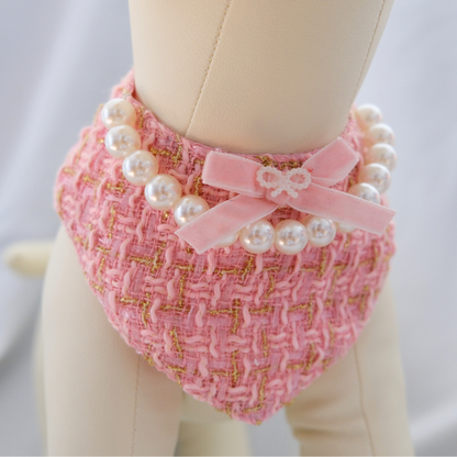 Chanel-Inspired Pearl Pet Bib – Pink Elegance for Small Dogs & Cats